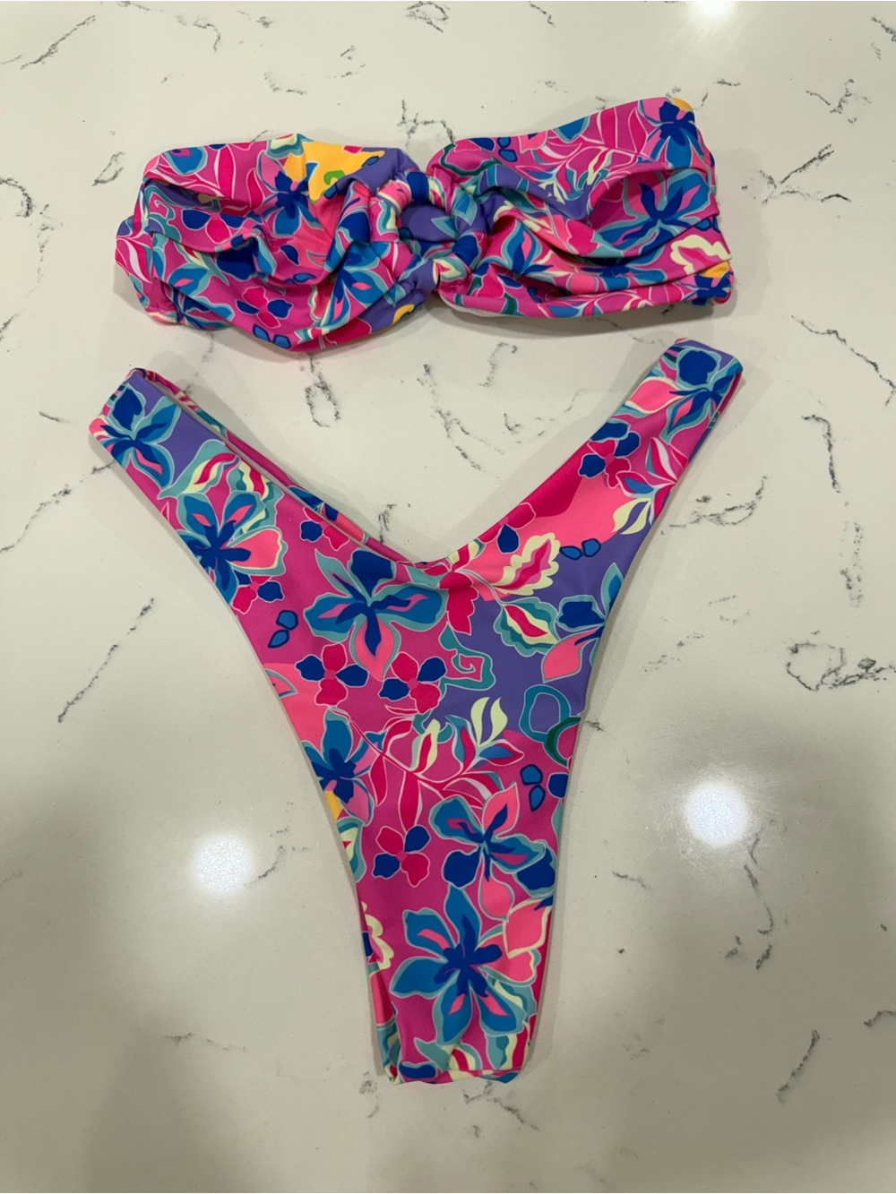 SHEIN Pink Floral Bandeau Bikini Set